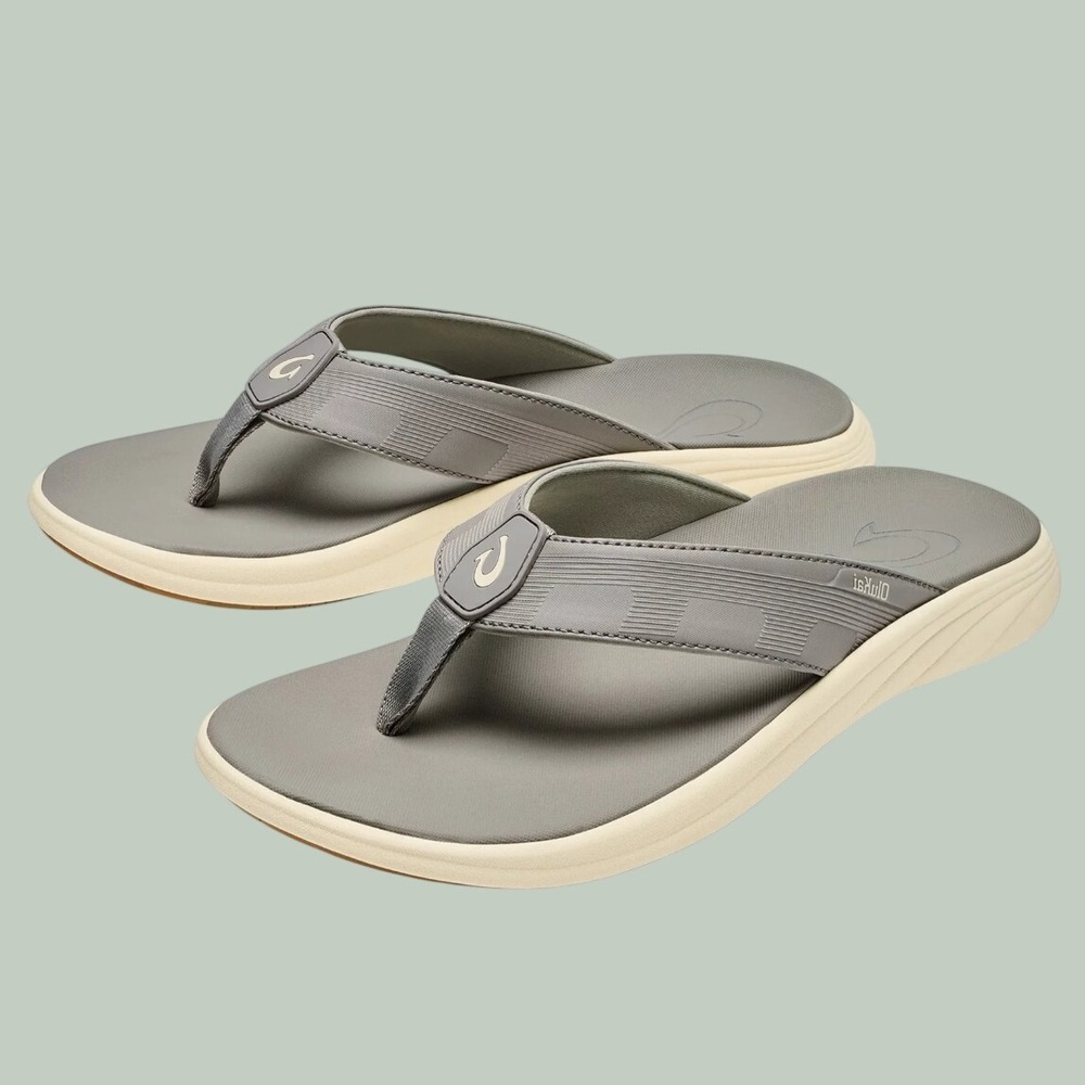 OluKai Malana Ash Ash Grey Charcoal Flip Flop Sandals Men's Size 9 NEW